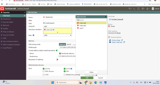 Configuration des interfaces Fortinet