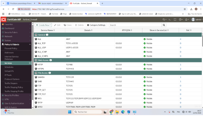 Tableau des règles de filtrage (Firewall Policies)